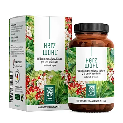 Naturtreu Zdravé srdce – Komplex hlohu, kakaa, arjuny a vitamínu B1, 60 kapslí