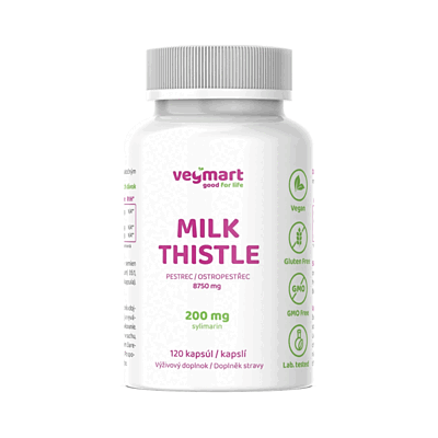 Vegmart Pestrec Mariánsky s obsahom 200 mg silymarínu, 120 kapsúl